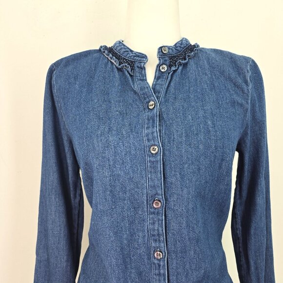 Boden Caitlin Smocked Indigo Denim Chambray Button Down Top Women Size 6 - Picture 3 of 8